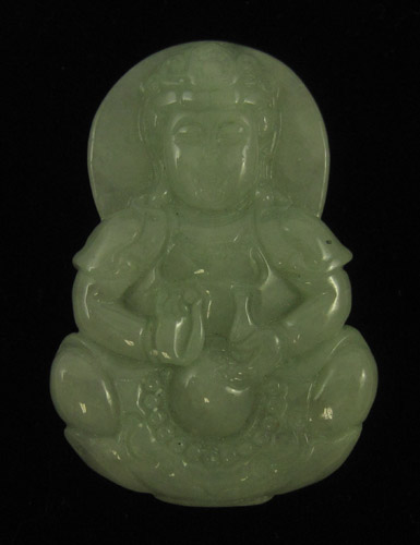 Appraisal: CHINESE LIGHT GREEN JADE PENDANT depicting a carving of Kwan