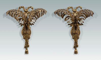 Appraisal: Pair brass two light sconces palm fronds mounted on bow