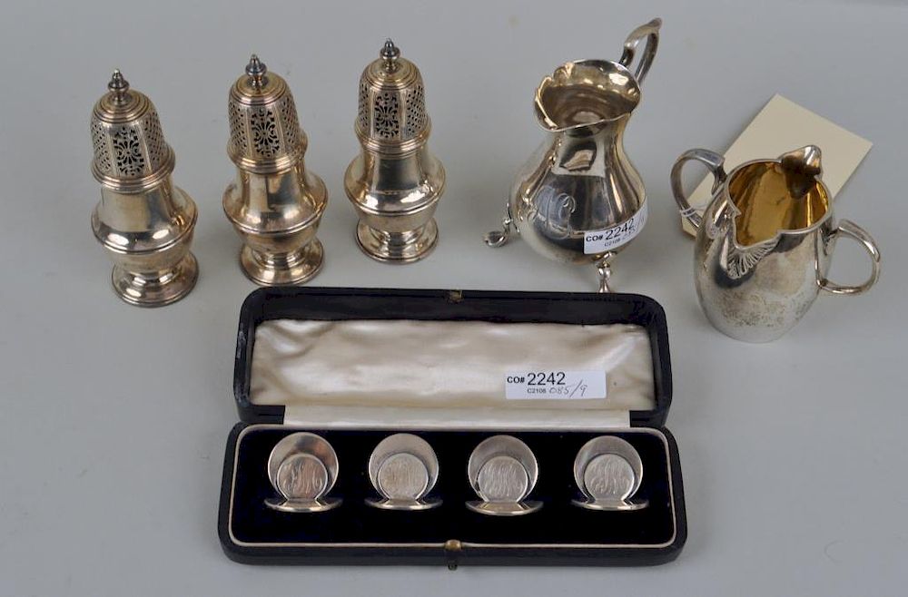 Appraisal: Group Nine Small English Sterling Tablewares comprising a cased set