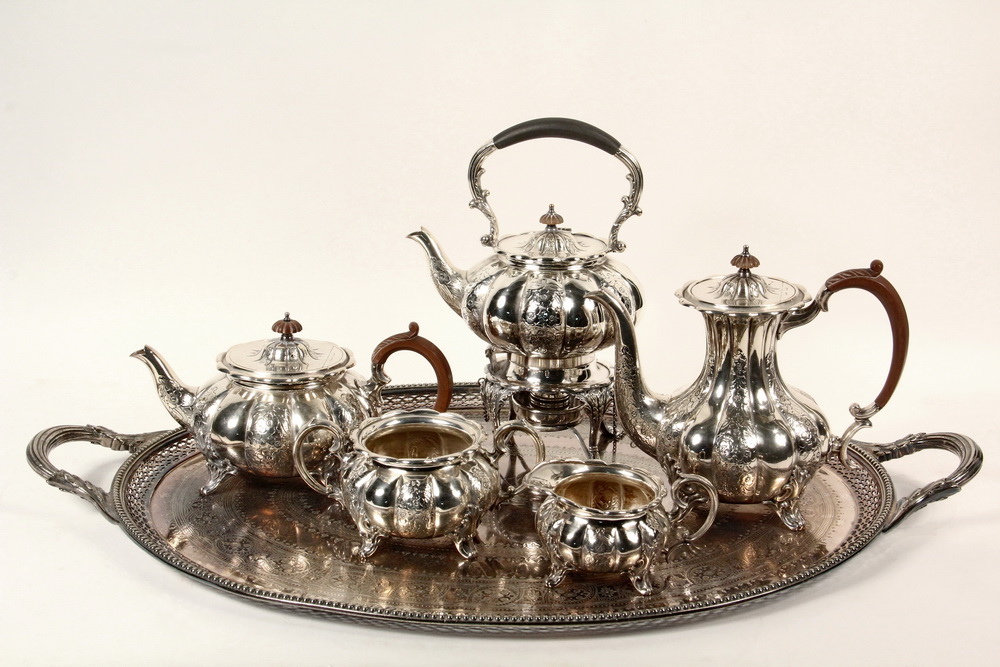 Appraisal: PC SILVER PLATE TEA SERVICE WITH BUTLER'S TRAY - Fine