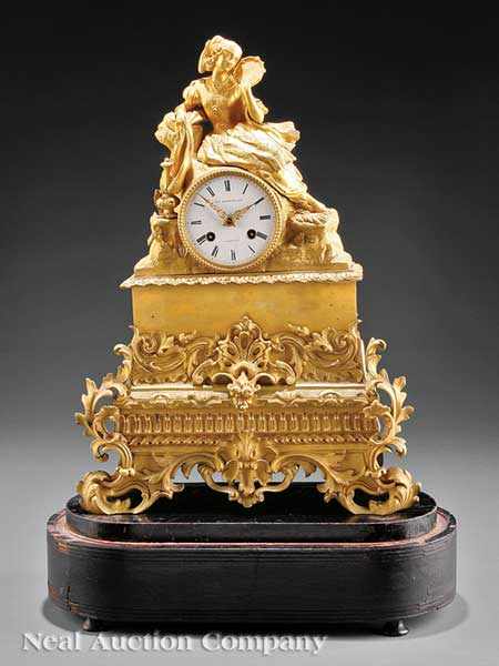 Appraisal: A Louis Philippe Gilt Bronze Figural Mantel Clock c silk-thread