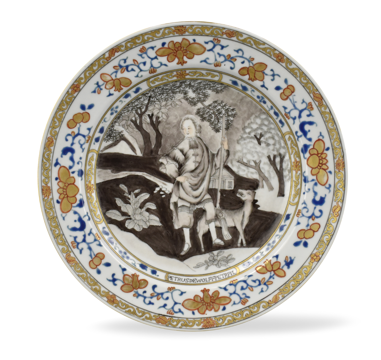 Appraisal: A splendid Chinese th C gilt Grisaille plate with hunting