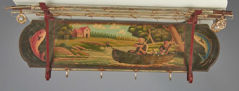 Appraisal: Fishing Themed Coat Rack Shelf Ribs of rack resemble fishing