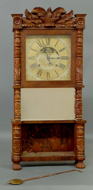 Appraisal: Empire carved mahogany mantel clock with partial original label of