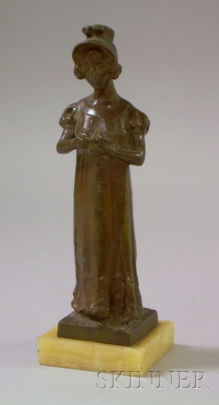 Appraisal: Small Patinated Bronze Sculpture of a Maiden signed Rubino on