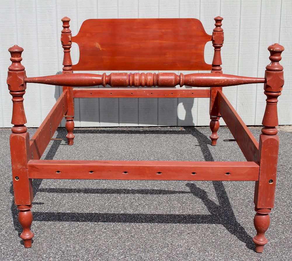 Appraisal: Leonards Painted Tulip Top Buttermold Double Bed Leonards Red Milk