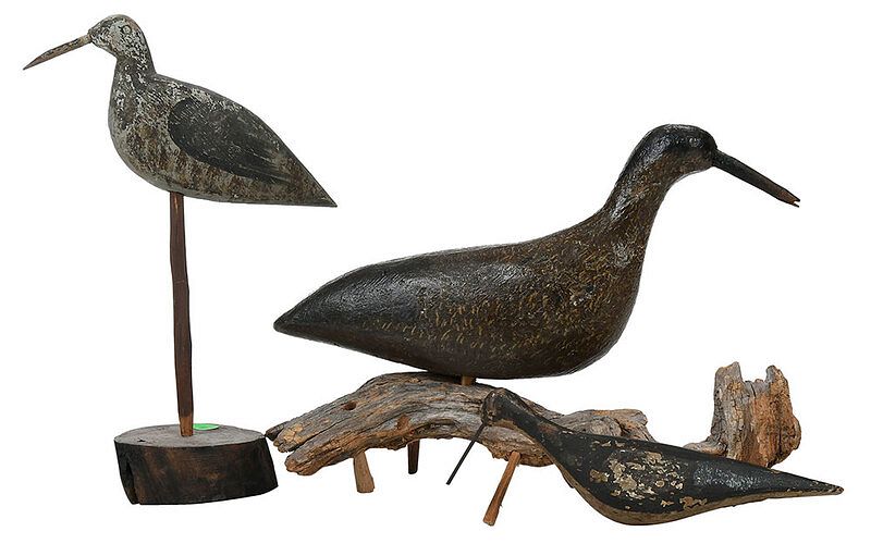 Appraisal: Three Carved and Painted Shorebirds American th century painted feathers