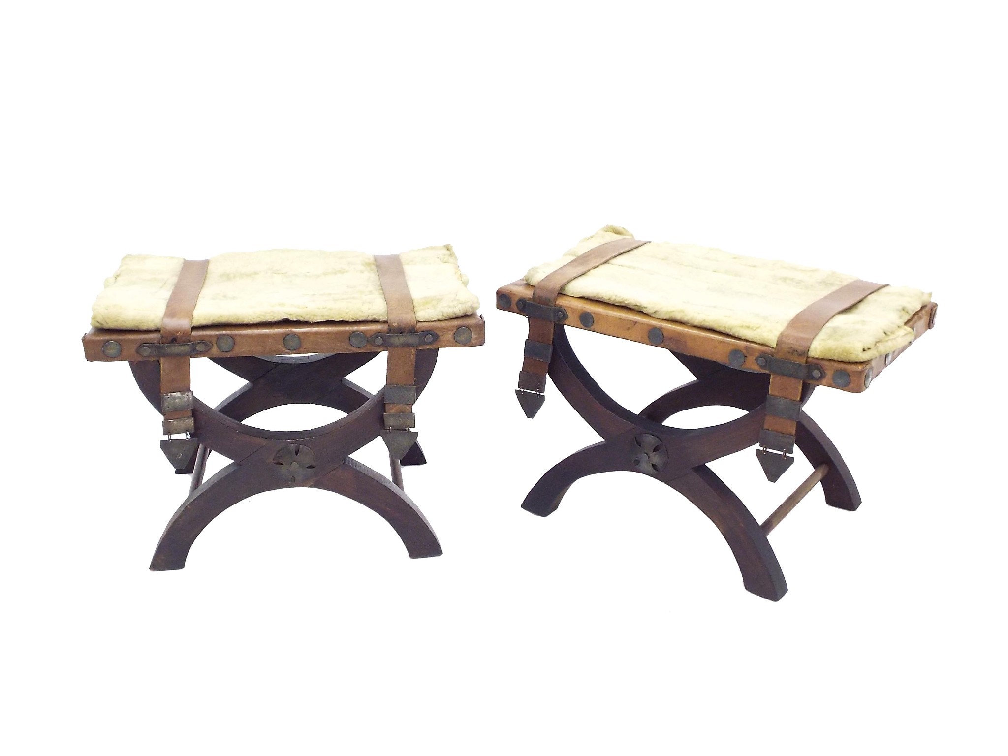 Appraisal: Pair of ethnic possibly Mexican X-frame footstools the studded leather