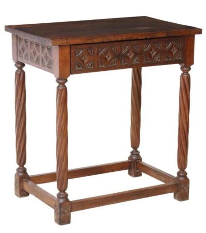 Appraisal: Spanish Baroque style side table early thc single geometric carved