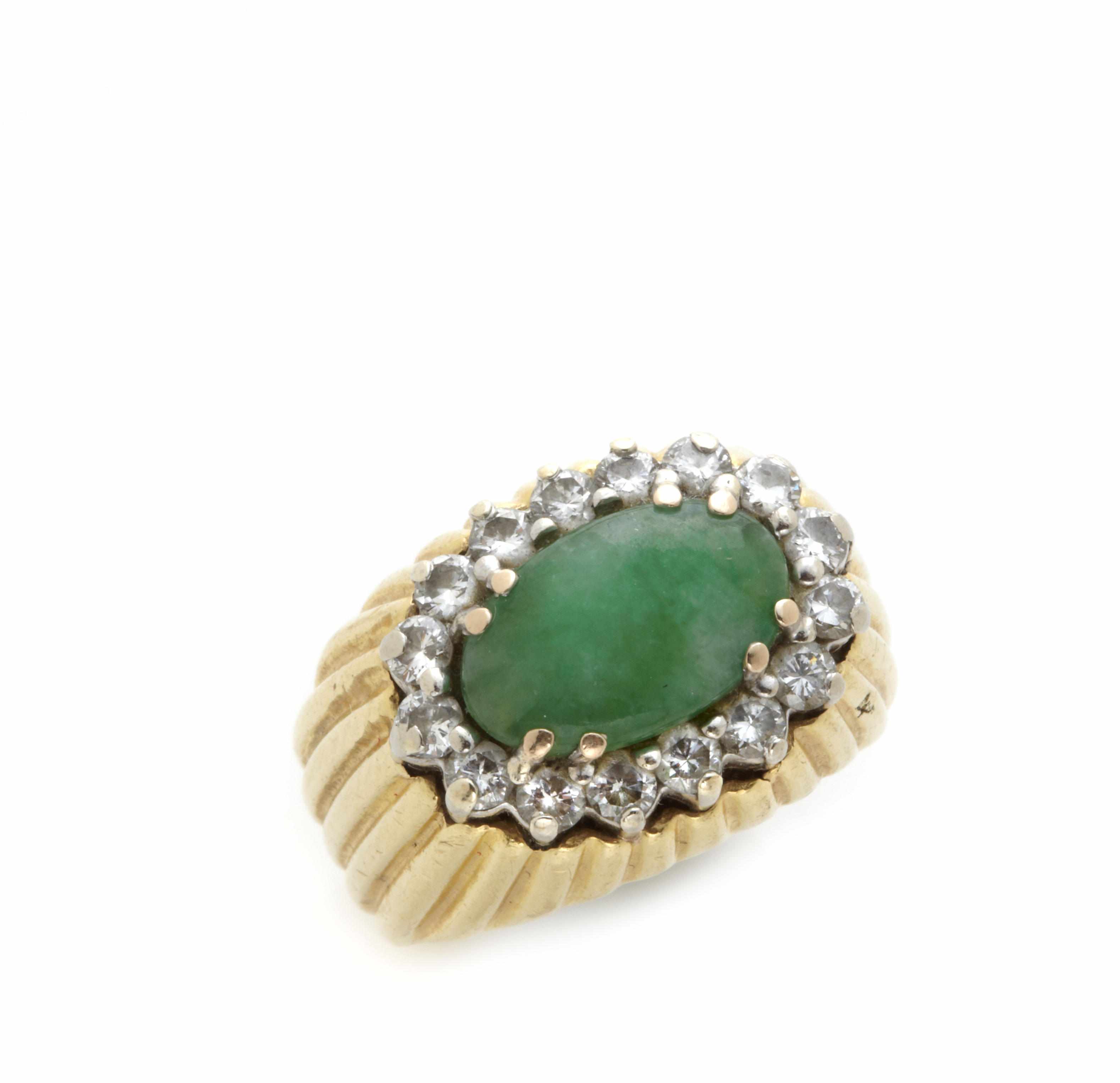 Appraisal: A jade diamond and k gold ring size