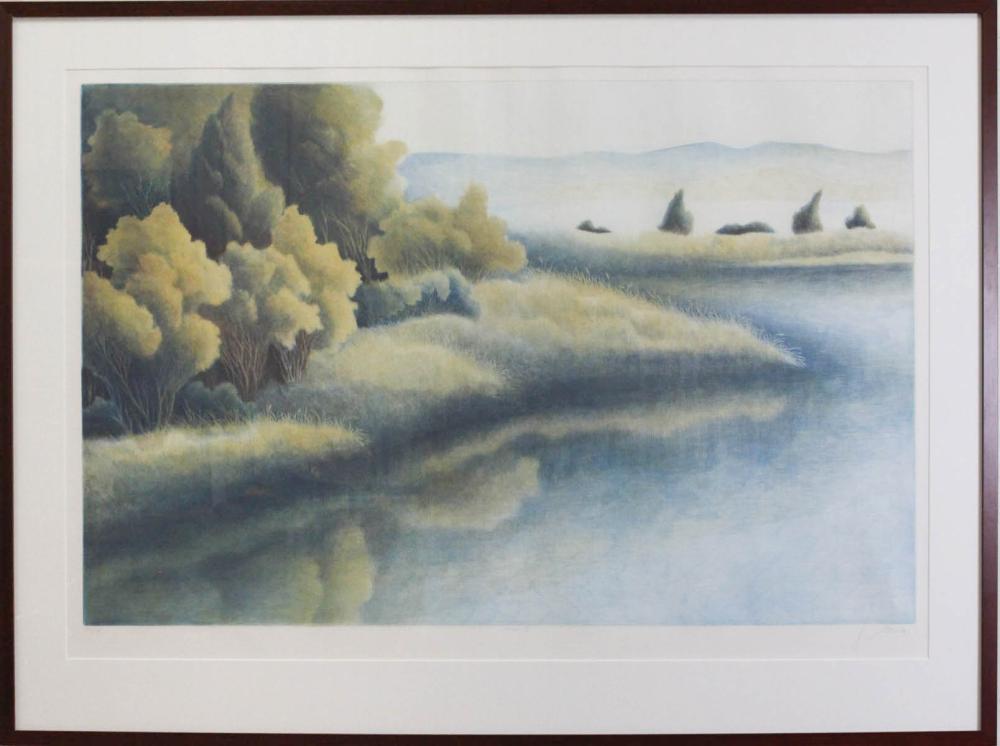 Appraisal: NICOLETTE JELEN Oregon th century etching Haven III river landscape