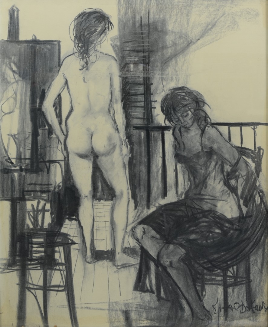 Appraisal: American School th Century charcoal on paper laid on board