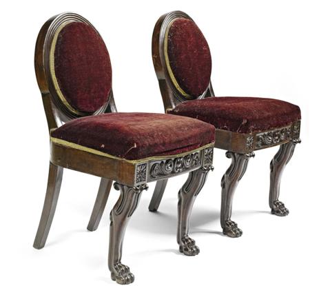 Appraisal: PAIR OF REGENCY MAHOGANY SIDE CHAIRS CIRCA the reeded oval