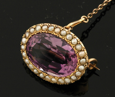 Appraisal: VICTORIAN AMETHYST AND SEED PEARL BROOCH SET IN CT GOLD