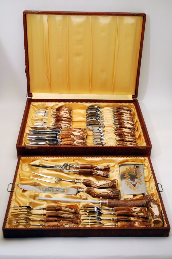 Appraisal: German bone handled game set handles carved with various game