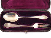 Appraisal: A cased Victorian silver Christening spoon and fork Barnard Brothers