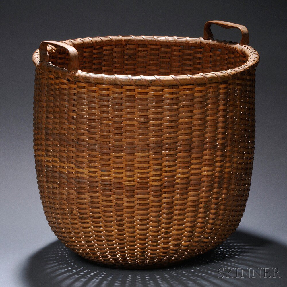 Appraisal: Deep Round Nantucket Basket America early th century with carved