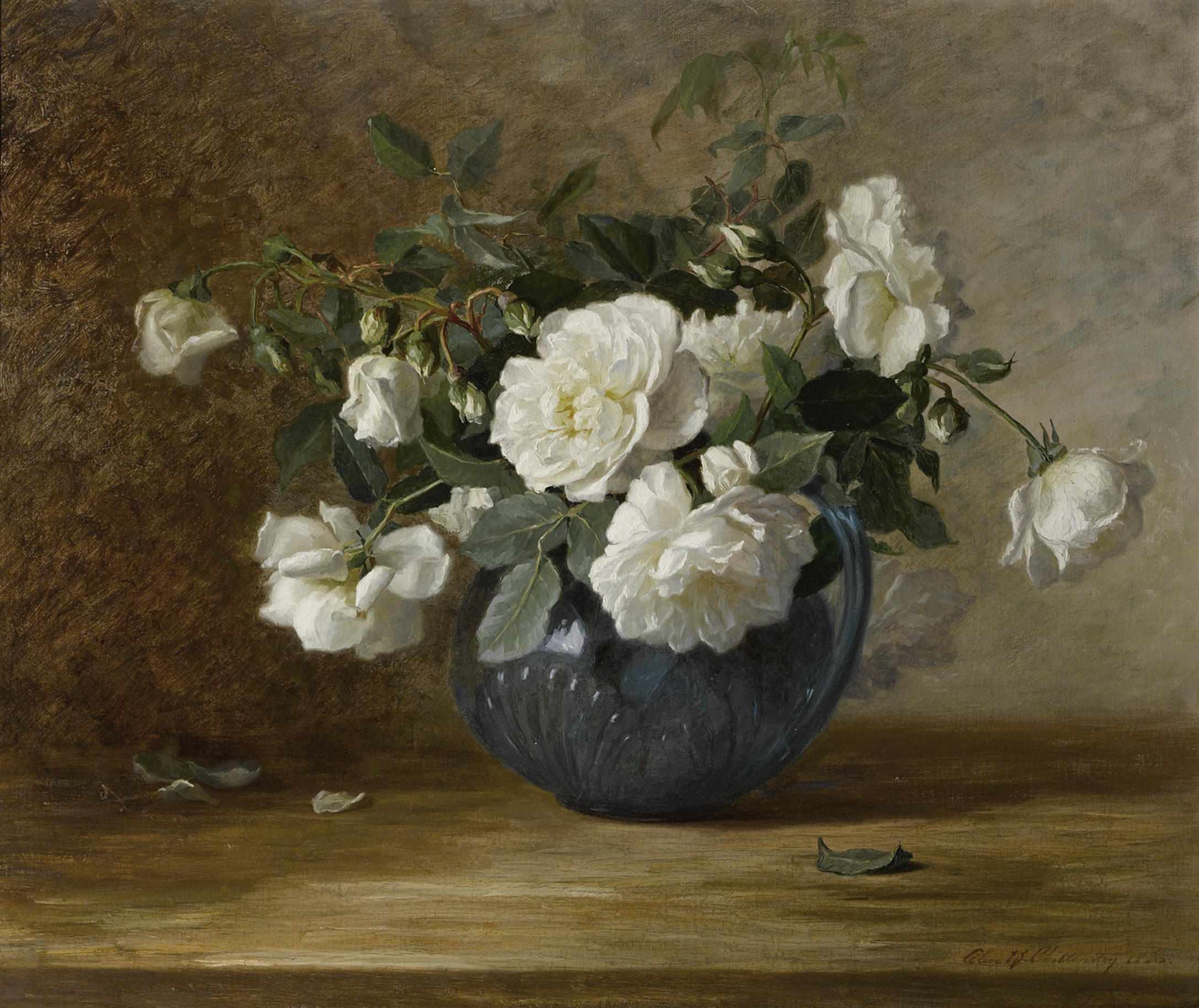 Appraisal: Alice Brown Chittenden American - White roses in a blue