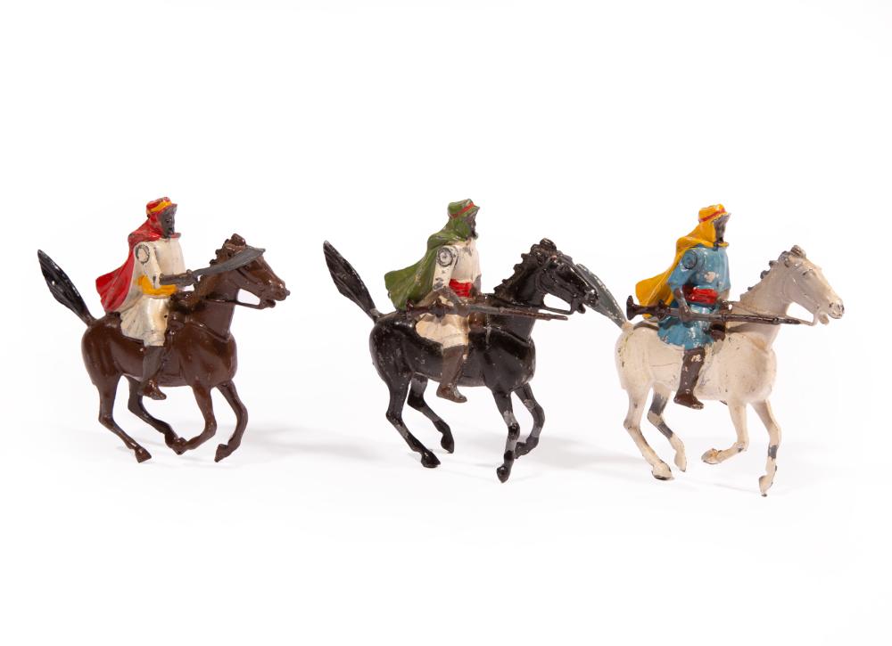 Appraisal: Three English Painted Lead Figures of Mounted Arab Warriors each