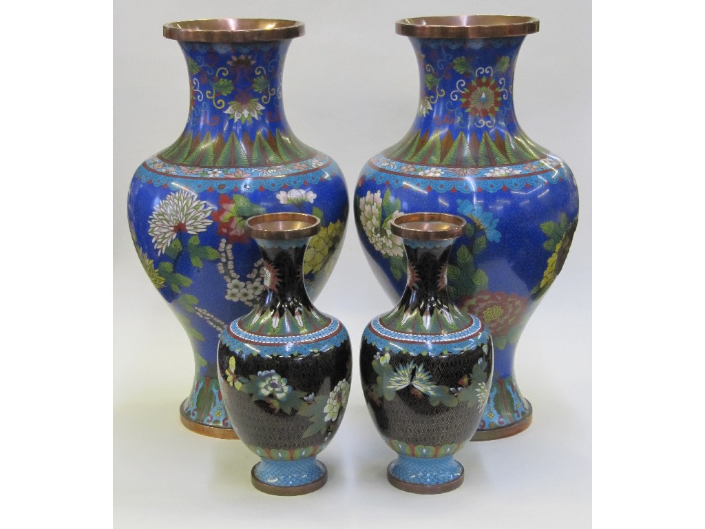 Appraisal: Two pairs of Cloisonne vases both decorated with flowers slight