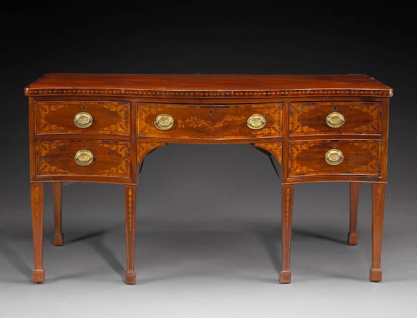 Appraisal: A George III inlaid mahogany sideboard late th century The