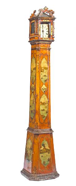 Appraisal: An Italian Baroque lacquered and arte povera tall case clock