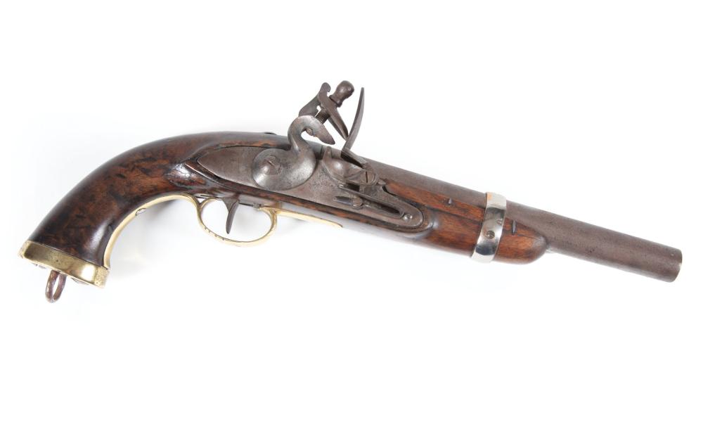 Appraisal: English Flintlock Pistol th c walnut stock butt with lanyard