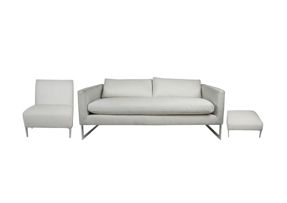 Appraisal: THREE PIECE CONTEMPORARY PATIO SUITEcomprising sofa chair and ottoman each