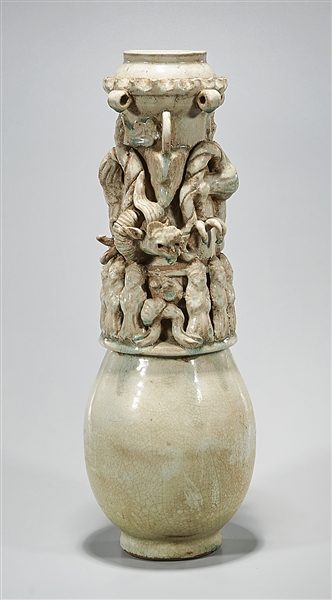 Appraisal: Chinese glazed vase with molded dragon and figures in high