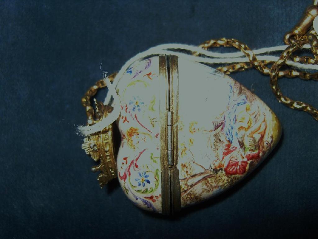 Appraisal: A th century heart shaped enamel trinket box with painted