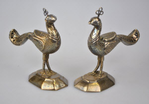 Appraisal: A pair of Indian small peacock table ornaments