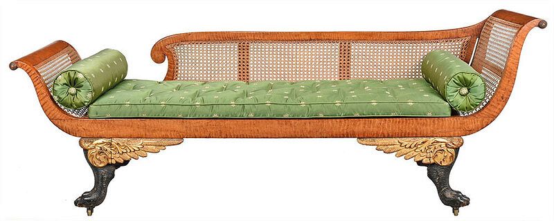 Appraisal: Fine and Rare Tiger Maple Gilt and Vert Grecian Sofa