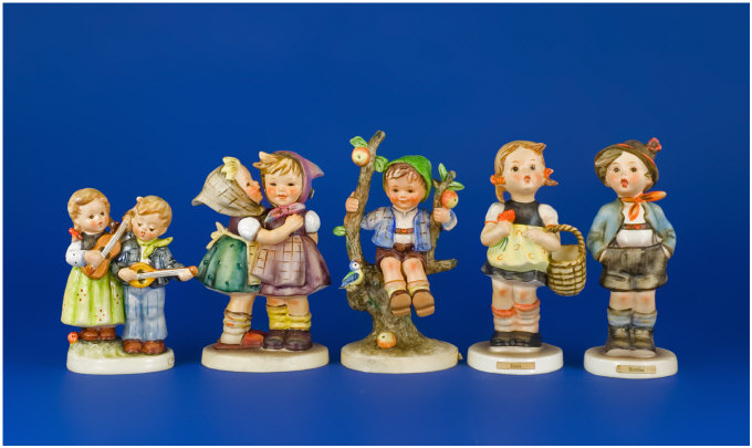 Appraisal: Five Hummel Figures Apple tree boy Sister Brother Happy days