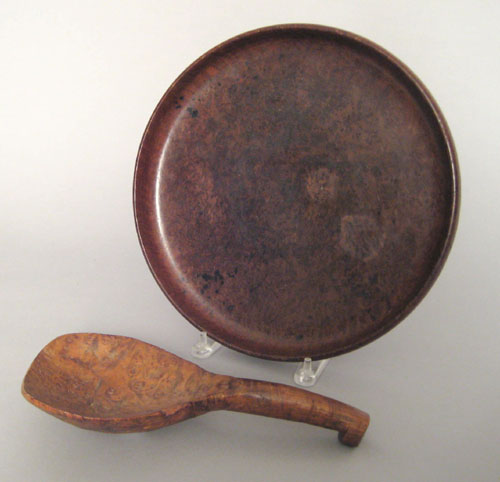 Appraisal: Unusual burlwood tray th c dia together with a scoop