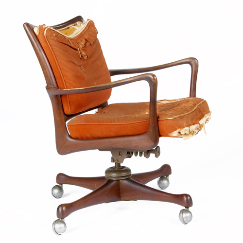 Appraisal: VLADIMIR KAGAN Walnut desk chair with original upholstery and swivel