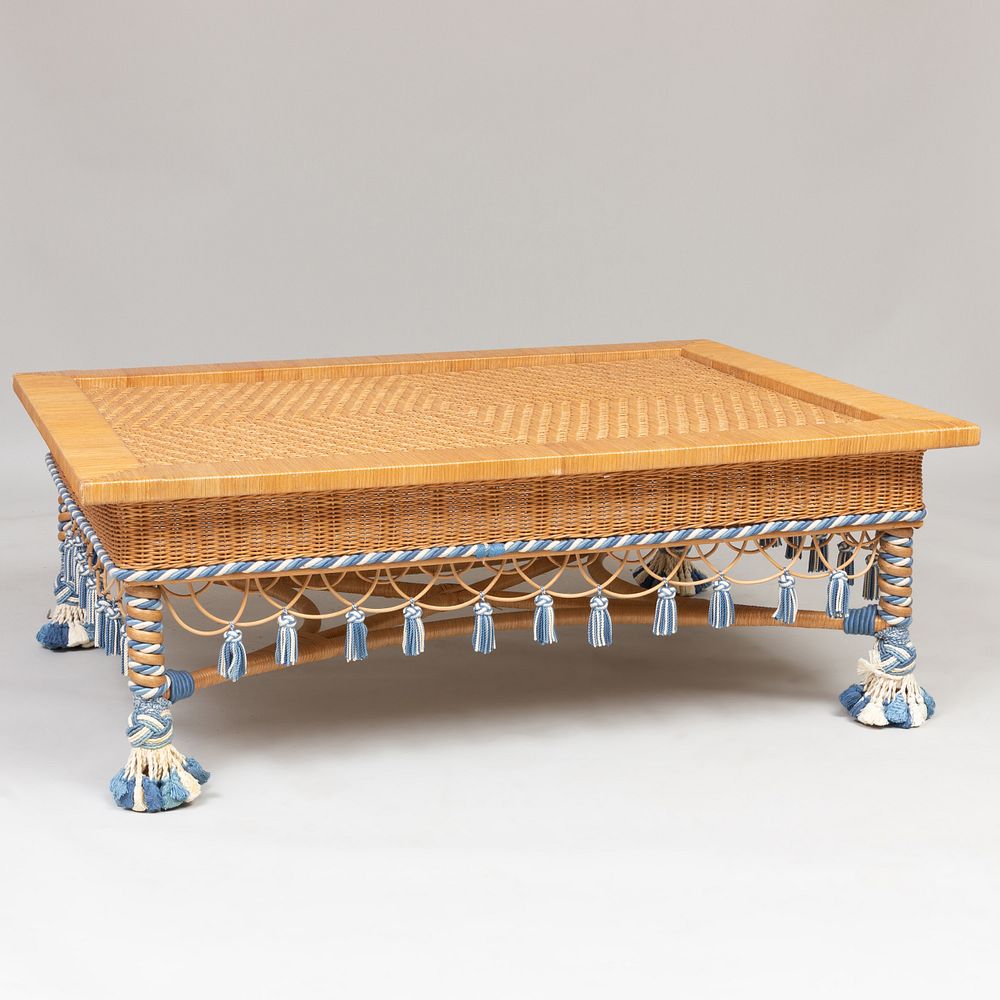 Appraisal: Modern Wicker and Tassel Decorated Low Table Designed by Toni