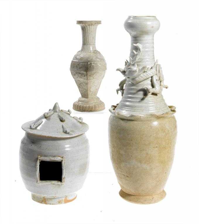 Appraisal: A YINGQING DRAGON VASE HEXAGONAL-SECTIONED VASE AND CORN- DRYER SONG