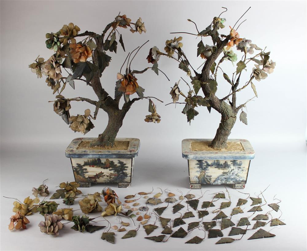 Appraisal: PAIR OF CHINESE JADE TREES both set in painted marble