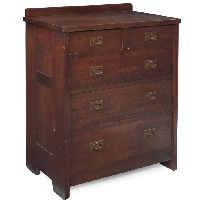 Appraisal: Gustav Stickley chest of drawers two half drawersabove three full