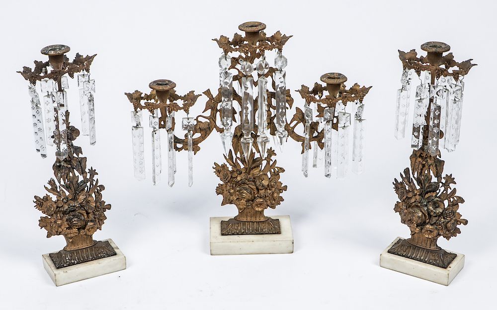 Appraisal: Antique French Brass Candelabras Antique French Brass Candelabras on marble