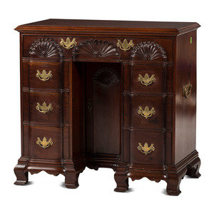 Appraisal: A Chippendale Style Shell-and-Block Carved Mahogany Kneehole Desk In the