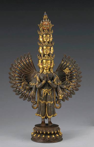 Appraisal: A Nepalese standing gilt bronze figure of Aryavolokitesvara Early th