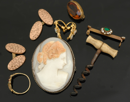 Appraisal: BAG OF ASSORTED JEWELLERY INCLUDING SILVER GILT CAMEO BROOCH ANTIQUE