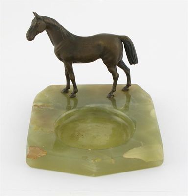 Appraisal: A bronze horse mounted on an onyx ashtray cm in