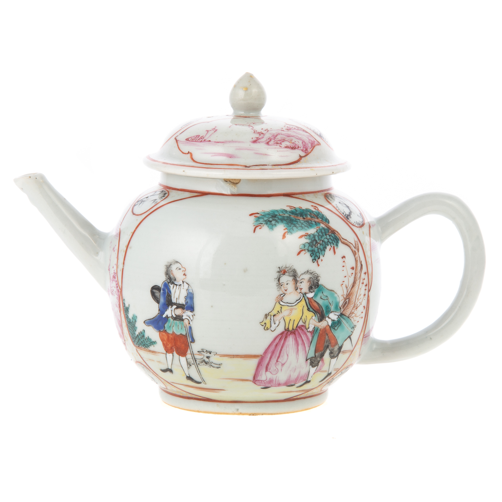 Appraisal: CHINESE EXPORT FAMILLE ROSE EURO SUBJECT TEAPOT Qianlong Era circa