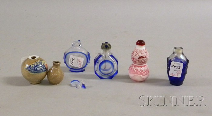 Appraisal: Four Snuff Bottles and an Asian Vase a blue and