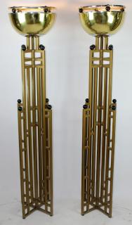 Appraisal: Pair of Art Deco brass skyscraper torchieres Pair of brass