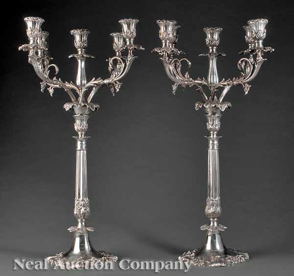 Appraisal: A Pair of Decorative Silverplate Five Light Banquet Candelabra foliate