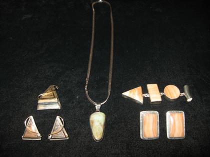 Appraisal: Group of assorted pendants and earrings Agate set geometric pendant