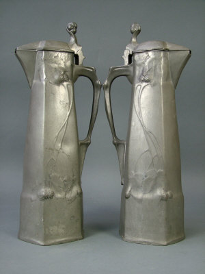 Appraisal: A matched pair of Art Nouveau Kayserzinn pewter ewers possibly